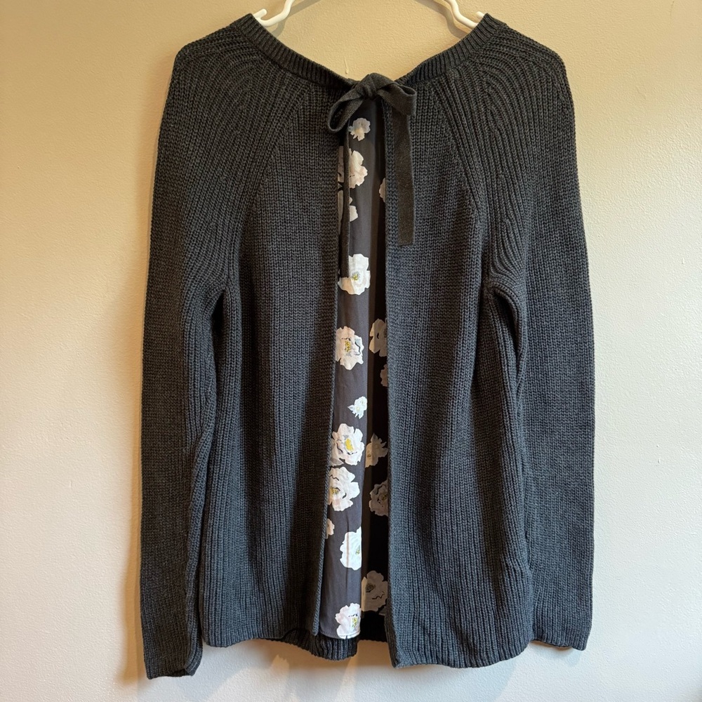 LOFT Brand New Dark Gray Cardigan with Floral Accent